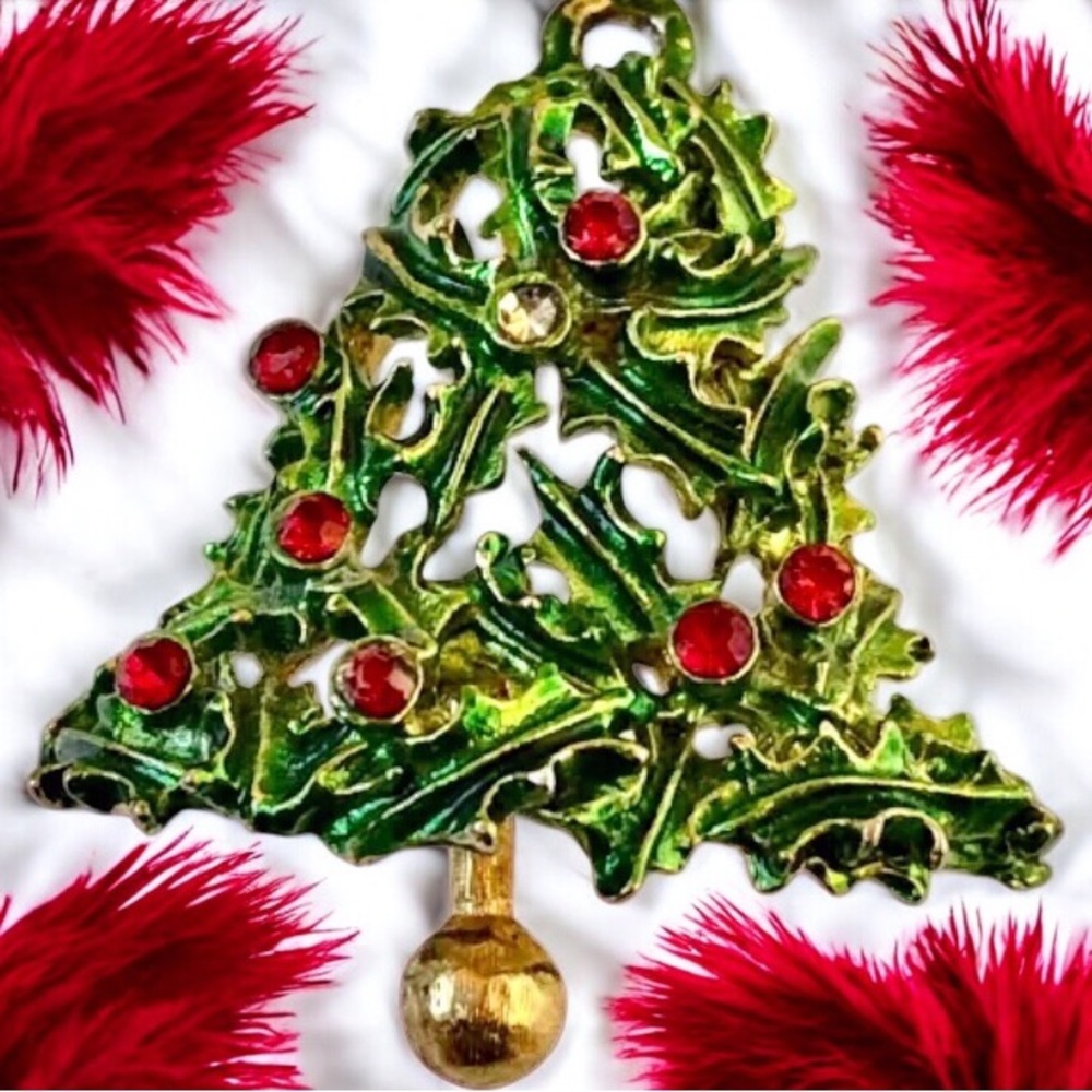Christmas Bell PENDANT with Dangling Clapper Vintage Green Enamel Cut-Outs